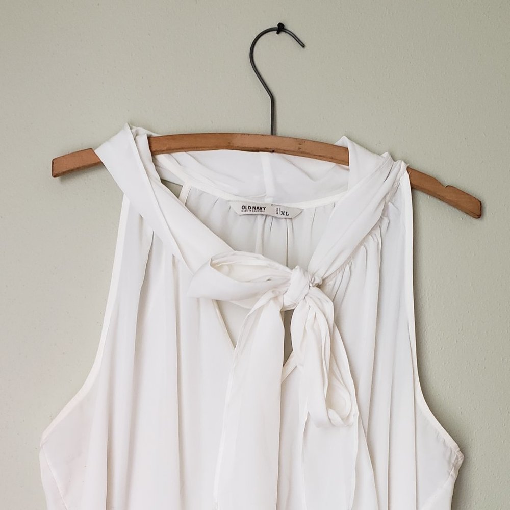 XL White Tie-Neck Blouse -  Old Navy